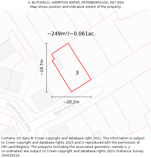 3, BLITHFIELD, HAMPTON WATER, PETERBOROUGH, PE7 8SA: Plot and title map