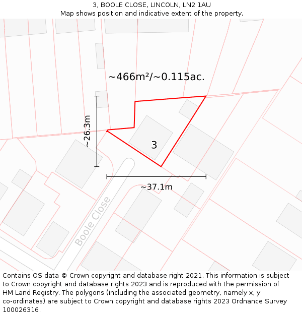 3, BOOLE CLOSE, LINCOLN, LN2 1AU: Plot and title map