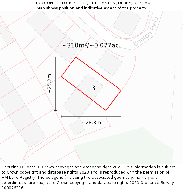 3, BOOTON FIELD CRESCENT, CHELLASTON, DERBY, DE73 6WF: Plot and title map