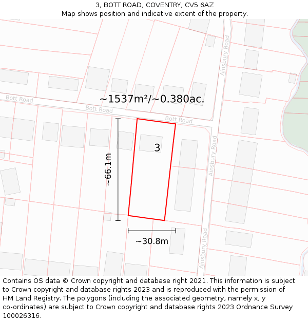 3, BOTT ROAD, COVENTRY, CV5 6AZ: Plot and title map