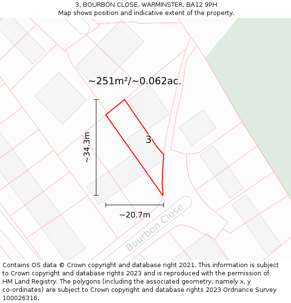 3, BOURBON CLOSE, WARMINSTER, BA12 9PH: Plot and title map