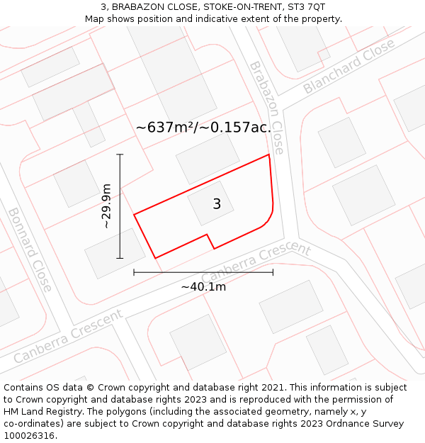 3, BRABAZON CLOSE, STOKE-ON-TRENT, ST3 7QT: Plot and title map