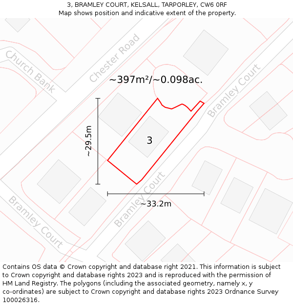 3, BRAMLEY COURT, KELSALL, TARPORLEY, CW6 0RF: Plot and title map
