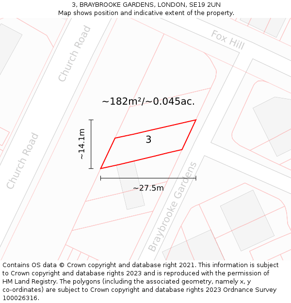 3, BRAYBROOKE GARDENS, LONDON, SE19 2UN: Plot and title map