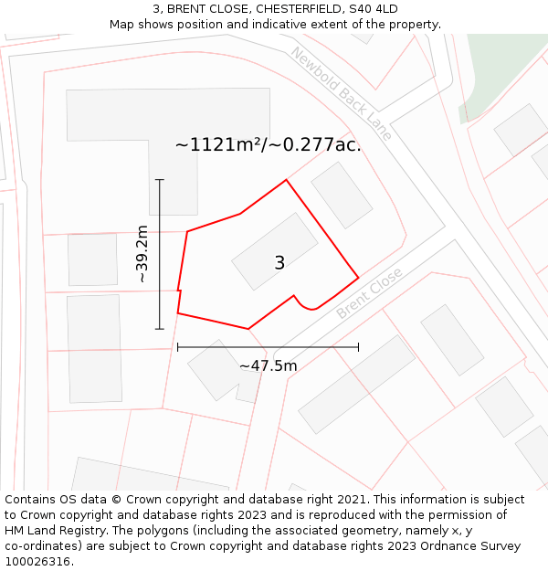 3, BRENT CLOSE, CHESTERFIELD, S40 4LD: Plot and title map