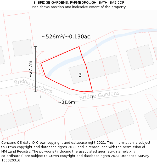 3, BRIDGE GARDENS, FARMBOROUGH, BATH, BA2 0DF: Plot and title map