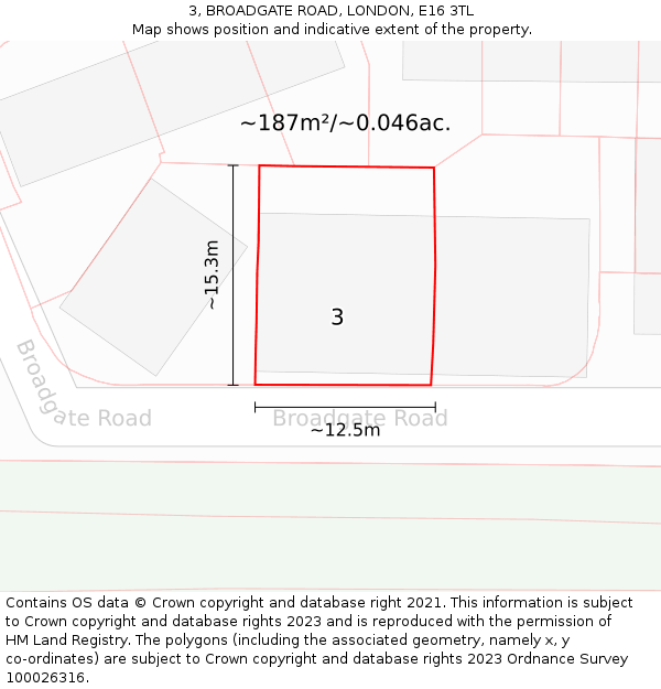 3, BROADGATE ROAD, LONDON, E16 3TL: Plot and title map