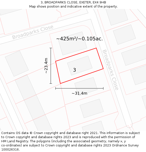 3, BROADPARKS CLOSE, EXETER, EX4 9HB: Plot and title map