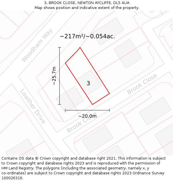 3, BROOK CLOSE, NEWTON AYCLIFFE, DL5 4UA: Plot and title map