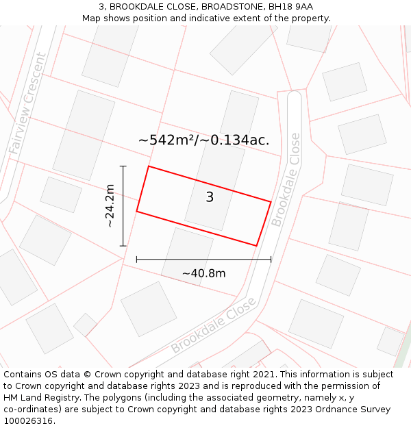 3, BROOKDALE CLOSE, BROADSTONE, BH18 9AA: Plot and title map