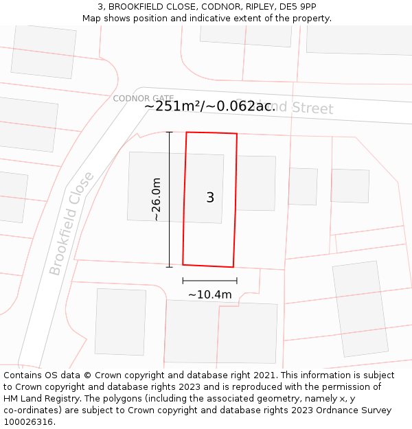 3, BROOKFIELD CLOSE, CODNOR, RIPLEY, DE5 9PP: Plot and title map