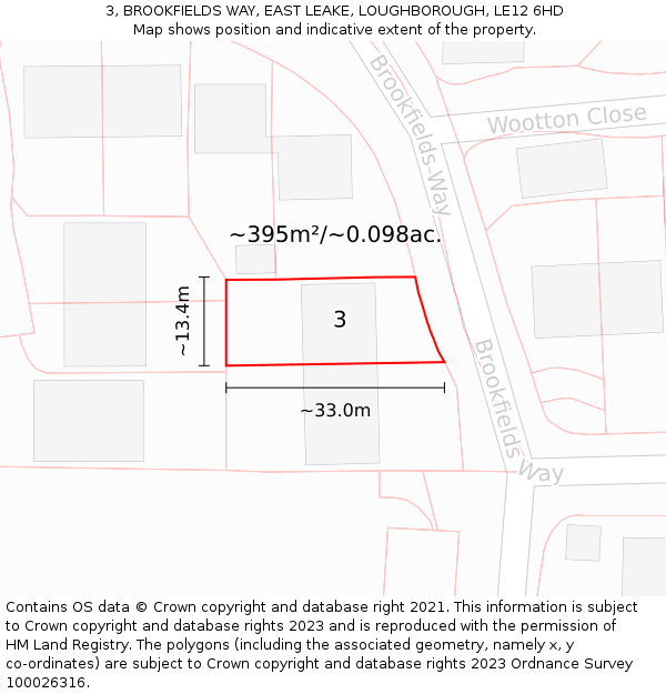 3, BROOKFIELDS WAY, EAST LEAKE, LOUGHBOROUGH, LE12 6HD: Plot and title map