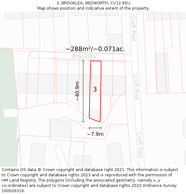 3, BROOKLEA, BEDWORTH, CV12 8SU: Plot and title map