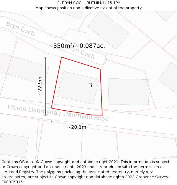 3, BRYN COCH, RUTHIN, LL15 1PY: Plot and title map