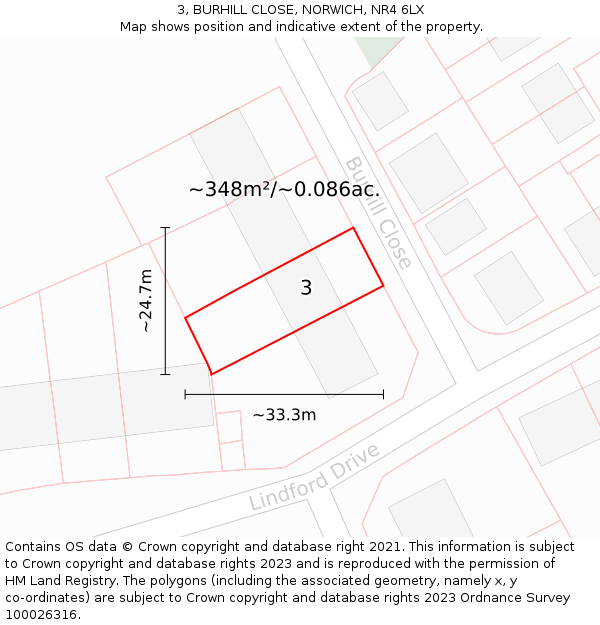 3, BURHILL CLOSE, NORWICH, NR4 6LX: Plot and title map