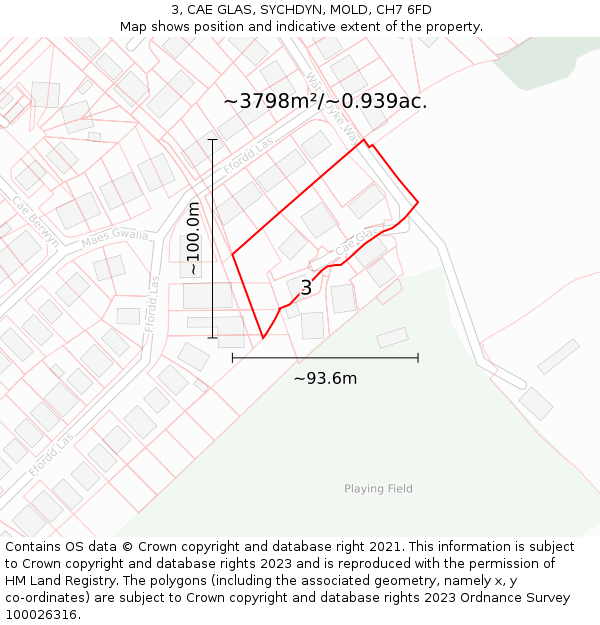 3, CAE GLAS, SYCHDYN, MOLD, CH7 6FD: Plot and title map