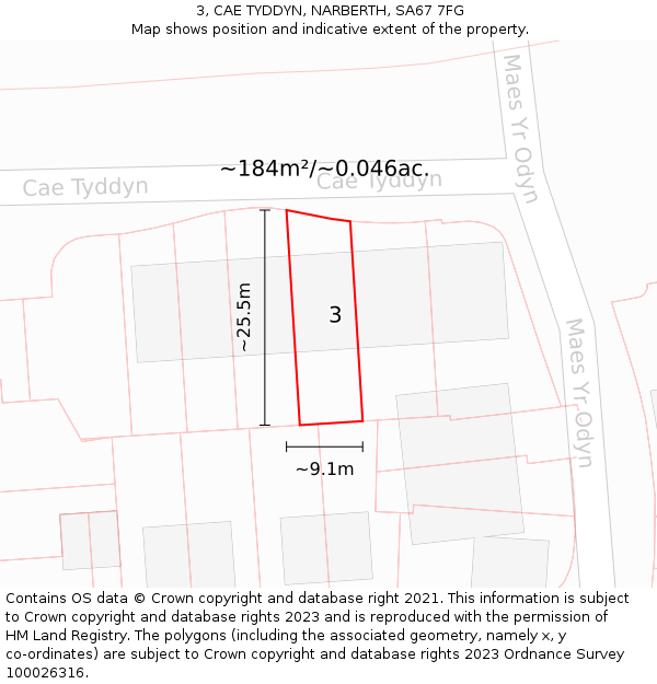 3, CAE TYDDYN, NARBERTH, SA67 7FG: Plot and title map