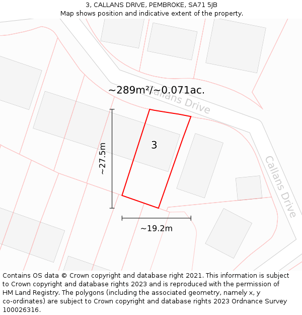 3, CALLANS DRIVE, PEMBROKE, SA71 5JB: Plot and title map
