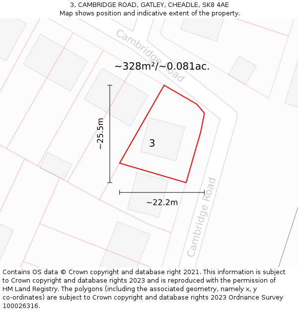 3, CAMBRIDGE ROAD, GATLEY, CHEADLE, SK8 4AE: Plot and title map