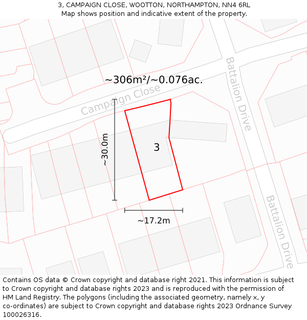 3, CAMPAIGN CLOSE, WOOTTON, NORTHAMPTON, NN4 6RL: Plot and title map