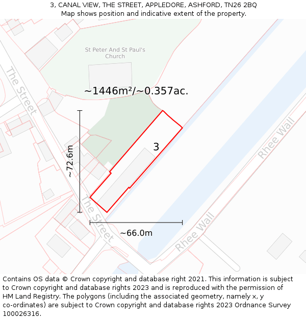 3, CANAL VIEW, THE STREET, APPLEDORE, ASHFORD, TN26 2BQ: Plot and title map