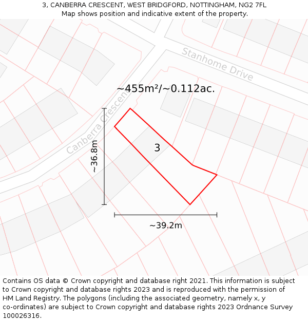 3, CANBERRA CRESCENT, WEST BRIDGFORD, NOTTINGHAM, NG2 7FL: Plot and title map