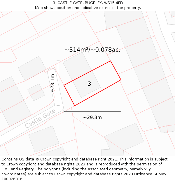 3, CASTLE GATE, RUGELEY, WS15 4FD: Plot and title map