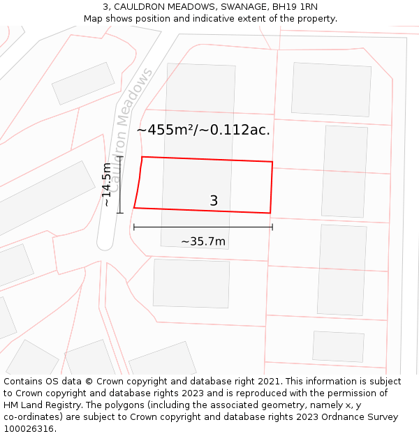 3, CAULDRON MEADOWS, SWANAGE, BH19 1RN: Plot and title map