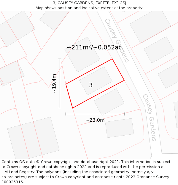 3, CAUSEY GARDENS, EXETER, EX1 3SJ: Plot and title map