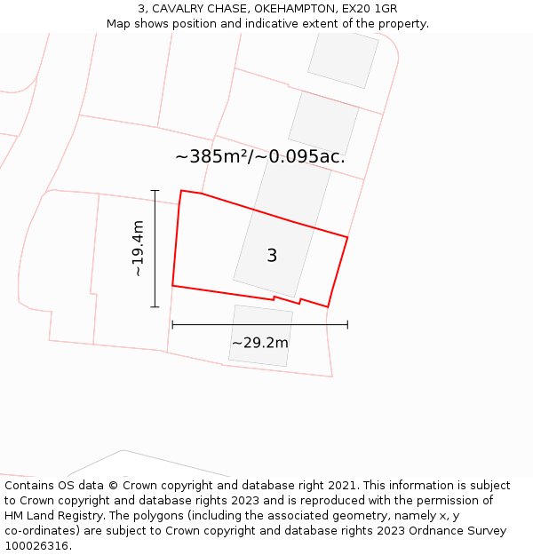 3, CAVALRY CHASE, OKEHAMPTON, EX20 1GR: Plot and title map