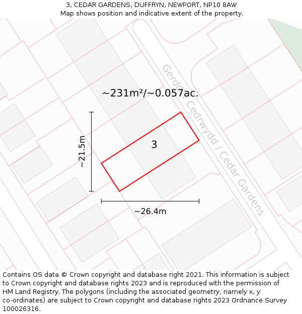 3, CEDAR GARDENS, DUFFRYN, NEWPORT, NP10 8AW: Plot and title map