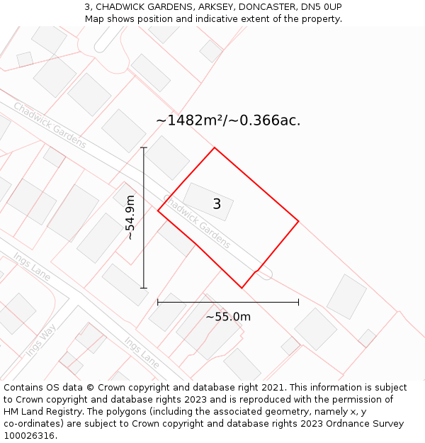 3, CHADWICK GARDENS, ARKSEY, DONCASTER, DN5 0UP: Plot and title map
