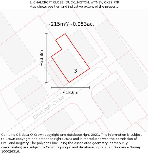 3, CHALCROFT CLOSE, DUCKLINGTON, WITNEY, OX29 7TP: Plot and title map