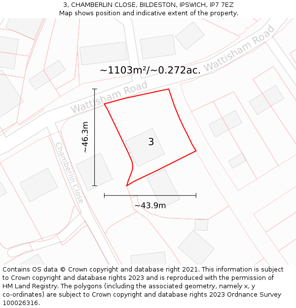 3, CHAMBERLIN CLOSE, BILDESTON, IPSWICH, IP7 7EZ: Plot and title map