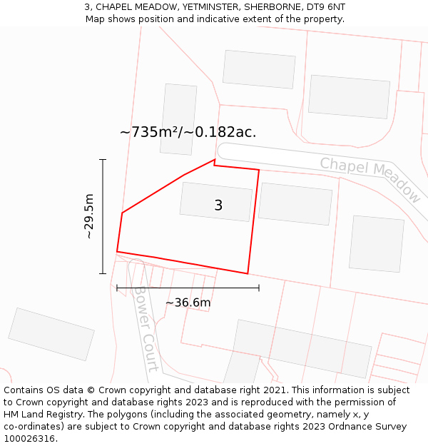 3, CHAPEL MEADOW, YETMINSTER, SHERBORNE, DT9 6NT: Plot and title map