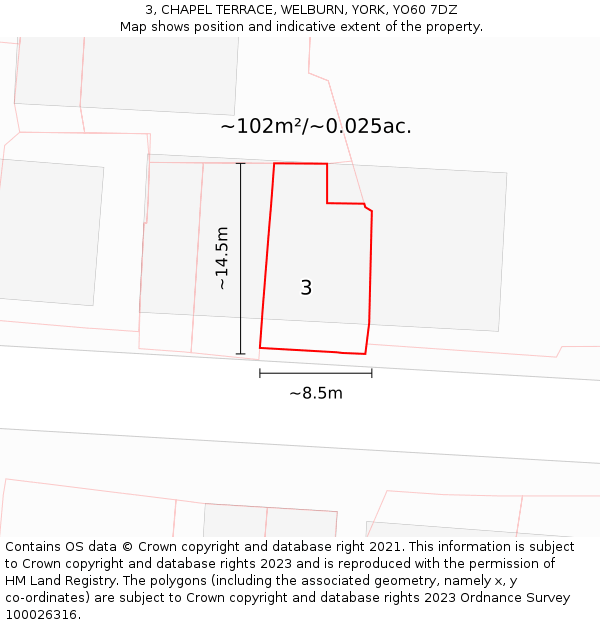 3, CHAPEL TERRACE, WELBURN, YORK, YO60 7DZ: Plot and title map