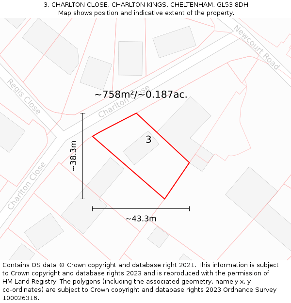 3, CHARLTON CLOSE, CHARLTON KINGS, CHELTENHAM, GL53 8DH: Plot and title map