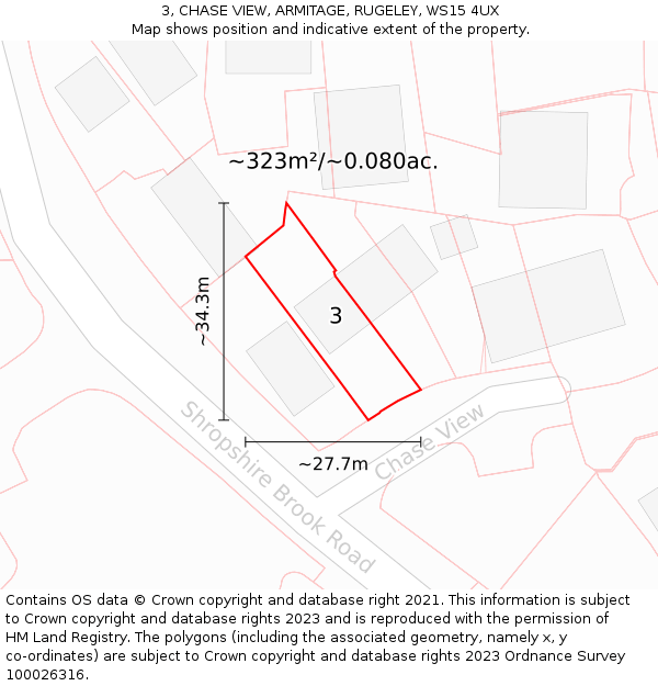 3, CHASE VIEW, ARMITAGE, RUGELEY, WS15 4UX: Plot and title map