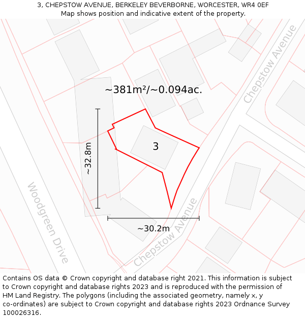 3, CHEPSTOW AVENUE, BERKELEY BEVERBORNE, WORCESTER, WR4 0EF: Plot and title map