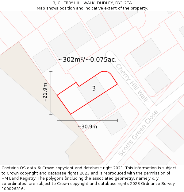 3, CHERRY HILL WALK, DUDLEY, DY1 2EA: Plot and title map