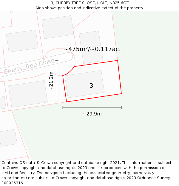 3, CHERRY TREE CLOSE, HOLT, NR25 6GZ: Plot and title map