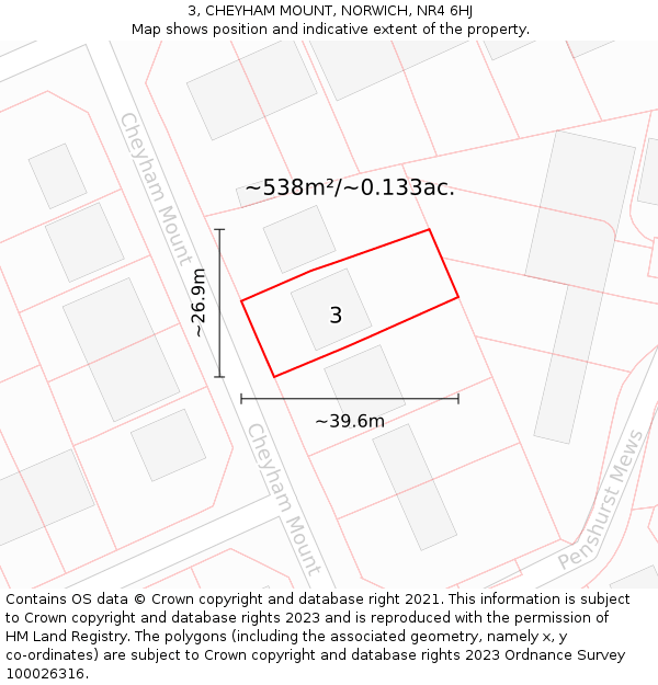 3, CHEYHAM MOUNT, NORWICH, NR4 6HJ: Plot and title map