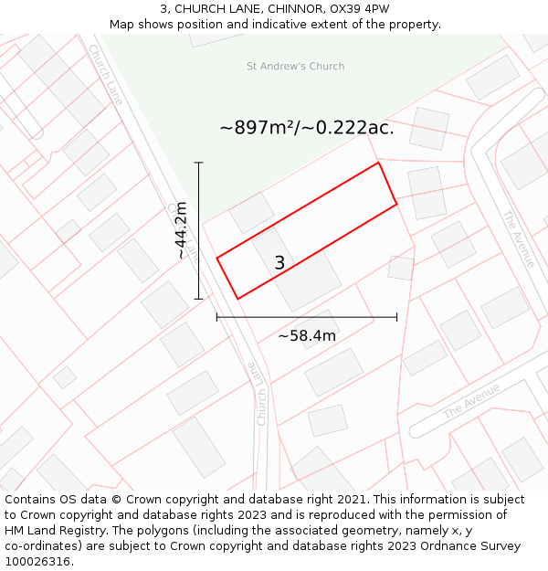 3, CHURCH LANE, CHINNOR, OX39 4PW: Plot and title map