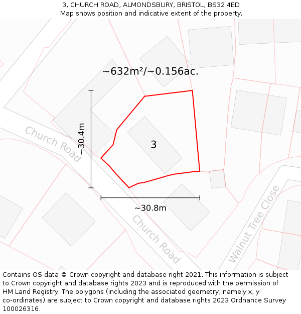 3, CHURCH ROAD, ALMONDSBURY, BRISTOL, BS32 4ED: Plot and title map