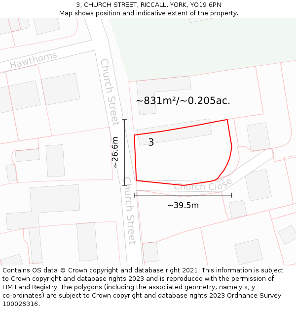 3, CHURCH STREET, RICCALL, YORK, YO19 6PN: Plot and title map