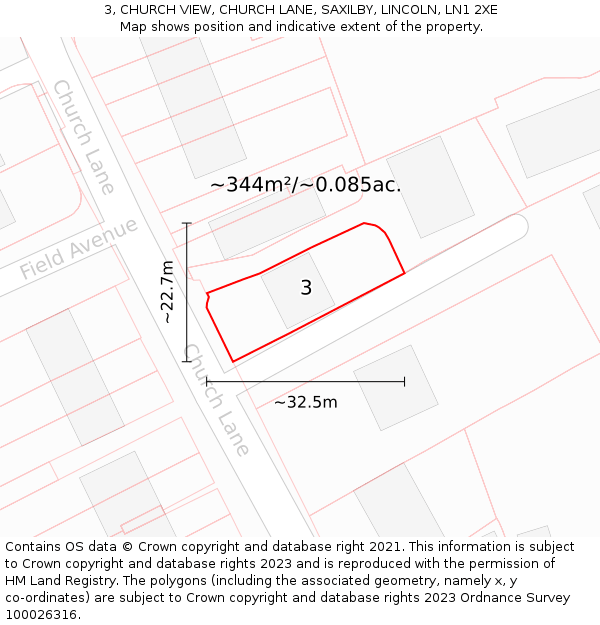 3, CHURCH VIEW, CHURCH LANE, SAXILBY, LINCOLN, LN1 2XE: Plot and title map