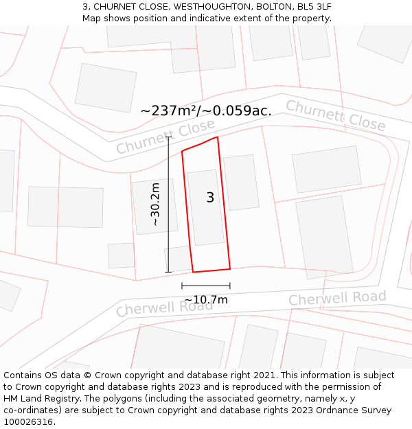 3, CHURNET CLOSE, WESTHOUGHTON, BOLTON, BL5 3LF: Plot and title map