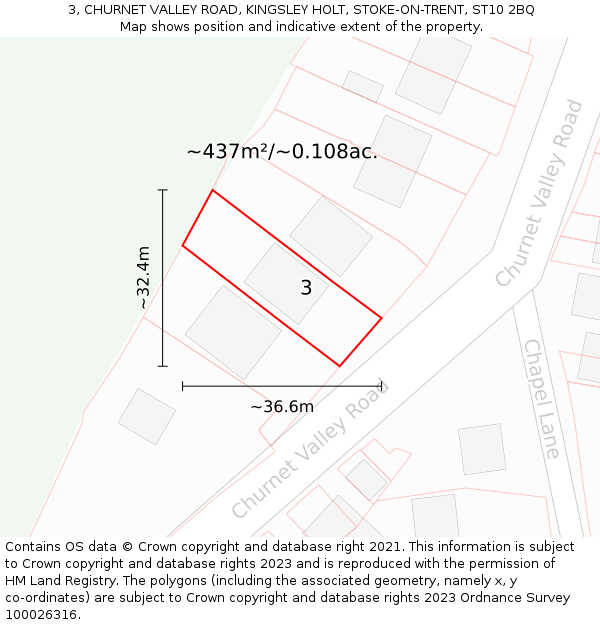 3, CHURNET VALLEY ROAD, KINGSLEY HOLT, STOKE-ON-TRENT, ST10 2BQ: Plot and title map