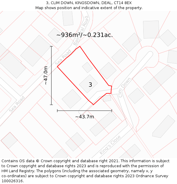 3, CLIM DOWN, KINGSDOWN, DEAL, CT14 8EX: Plot and title map