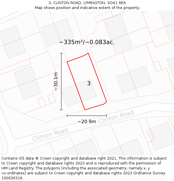 3, CLINTON ROAD, LYMINGTON, SO41 9EA: Plot and title map